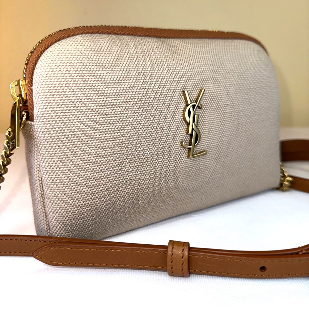 Saint Laurent NWT Gaby mini camera bag beige canvas tan leather Box dustbag COA - Picture 5 of 14
